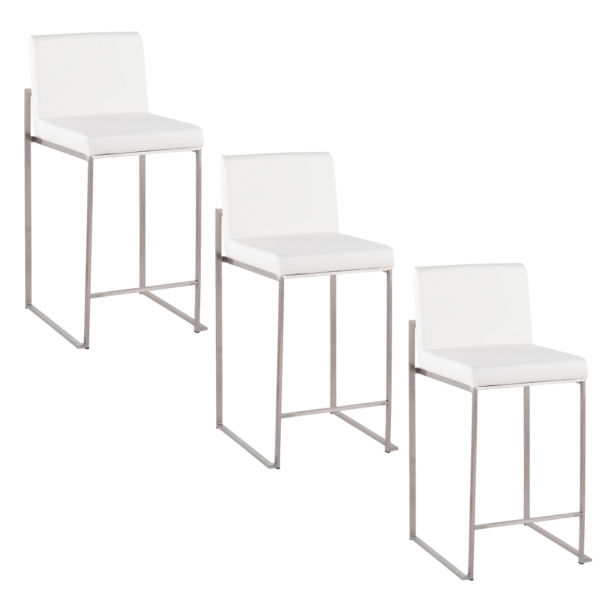 26" Contemporary High Back Counter Stool Set in Stainless Steel