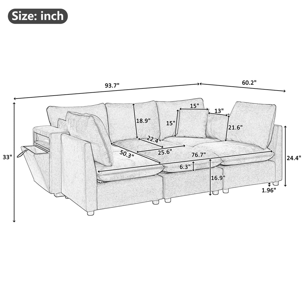 Modern Sectional Sofa Modular Sofa with Movable Ottoman