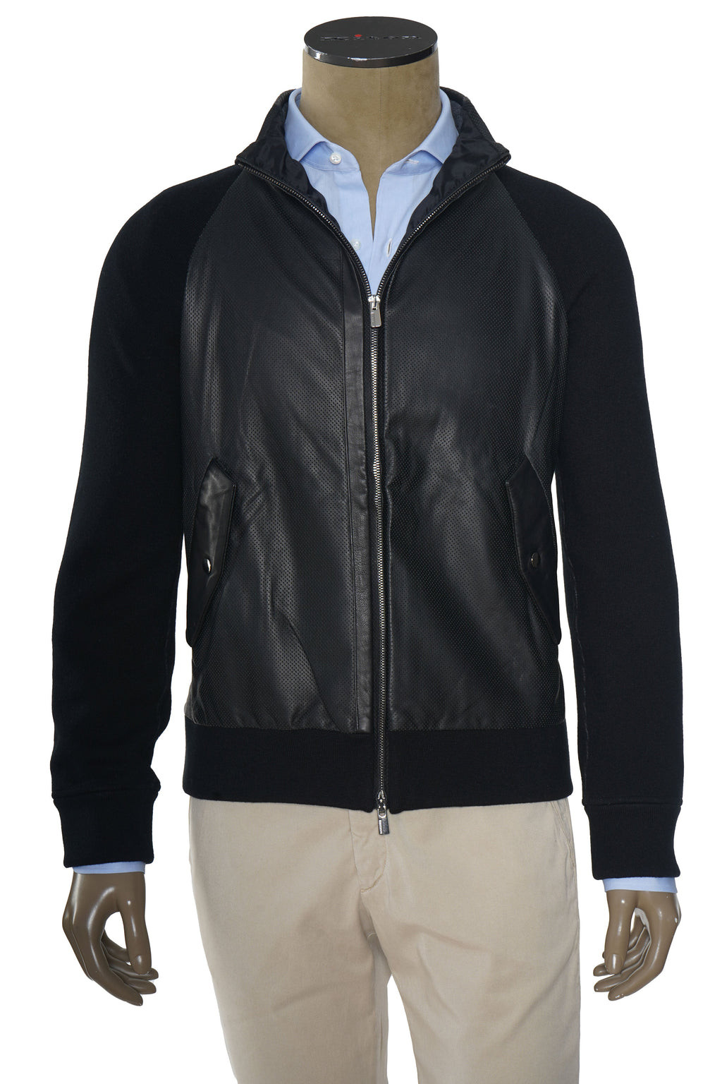 Manrico Cashmere Zip-Up Leather Panel Jacket