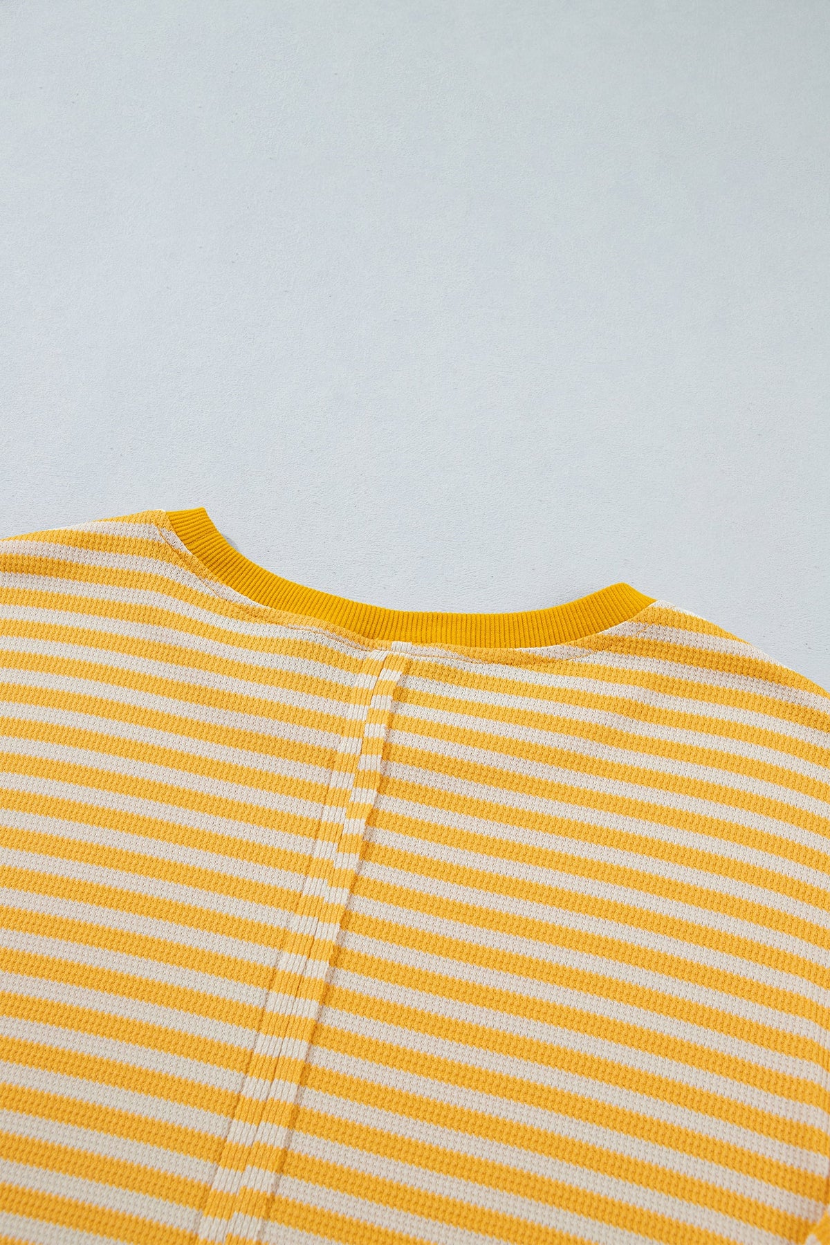 Pink Stripe Textured Knit Color Block Trim Split Hem Long Sleeve Top