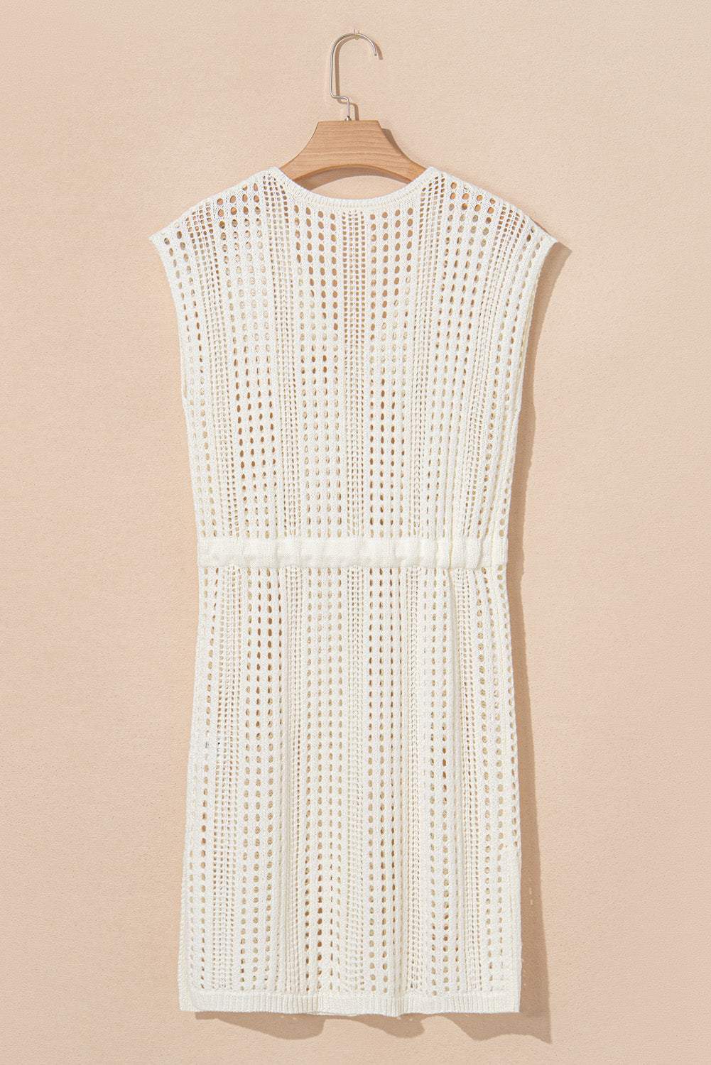Crochet Open Knit Drawstring Waist Beach Dress