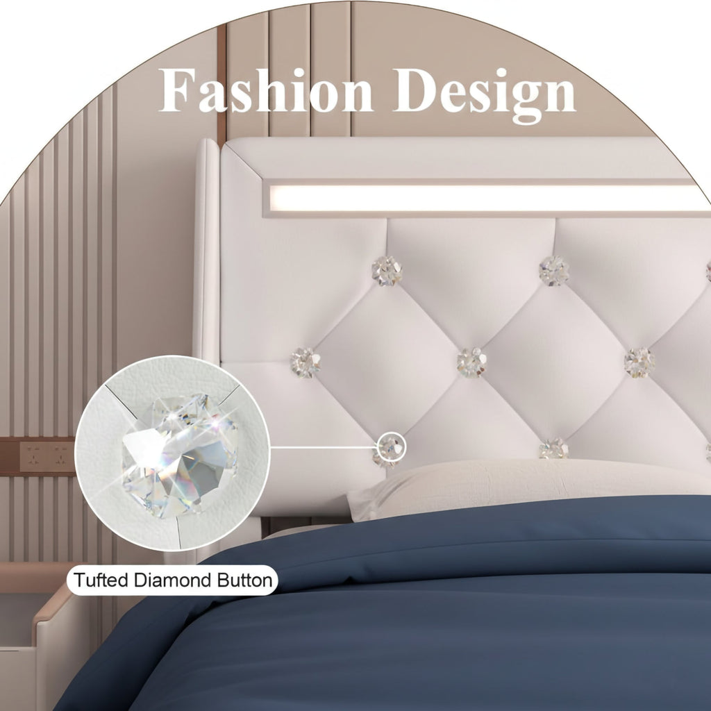 Full Size Bed Frame with Wingback Upholstered Headboard