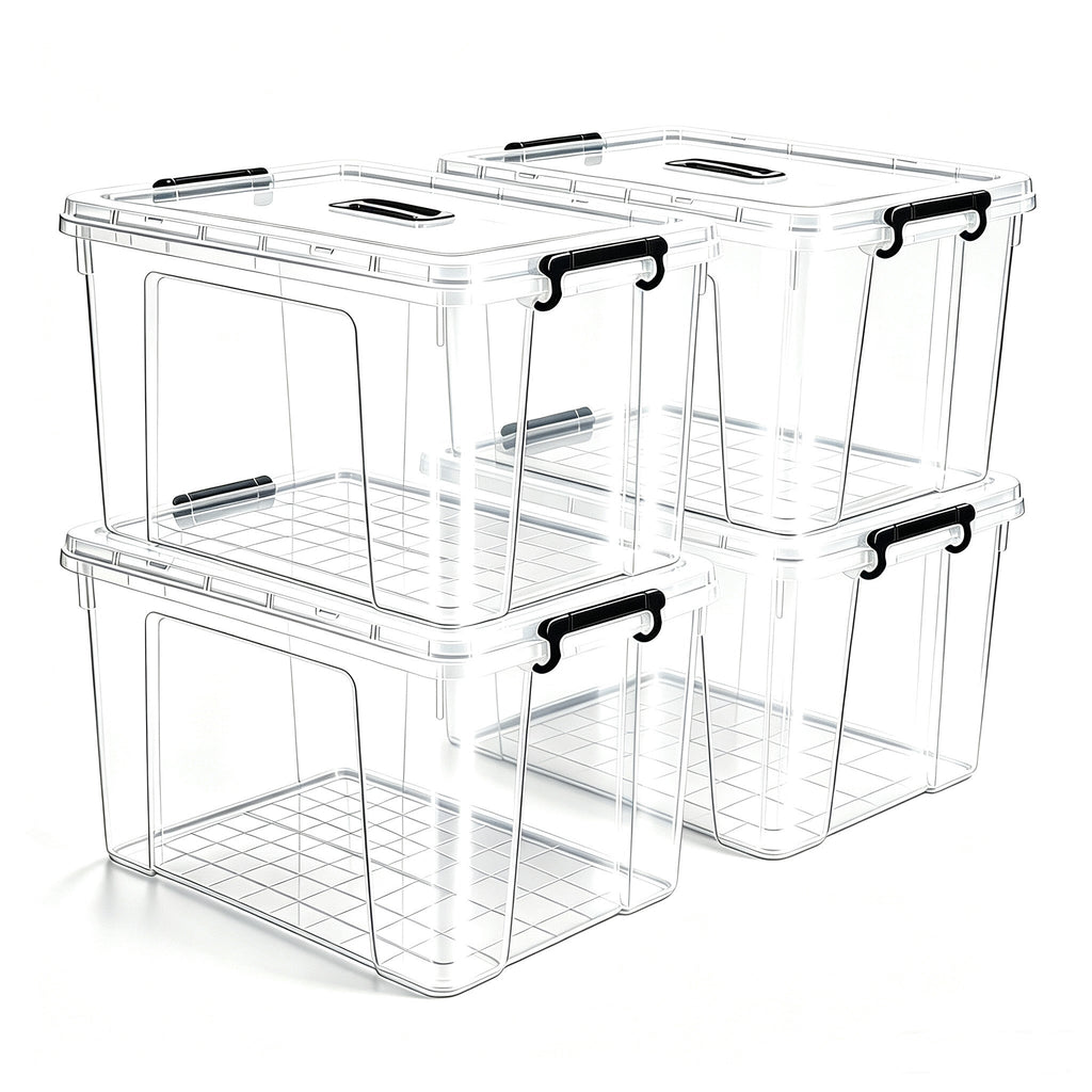 4 Pack 90 QT Clear Plastic Storage Bins with Lids