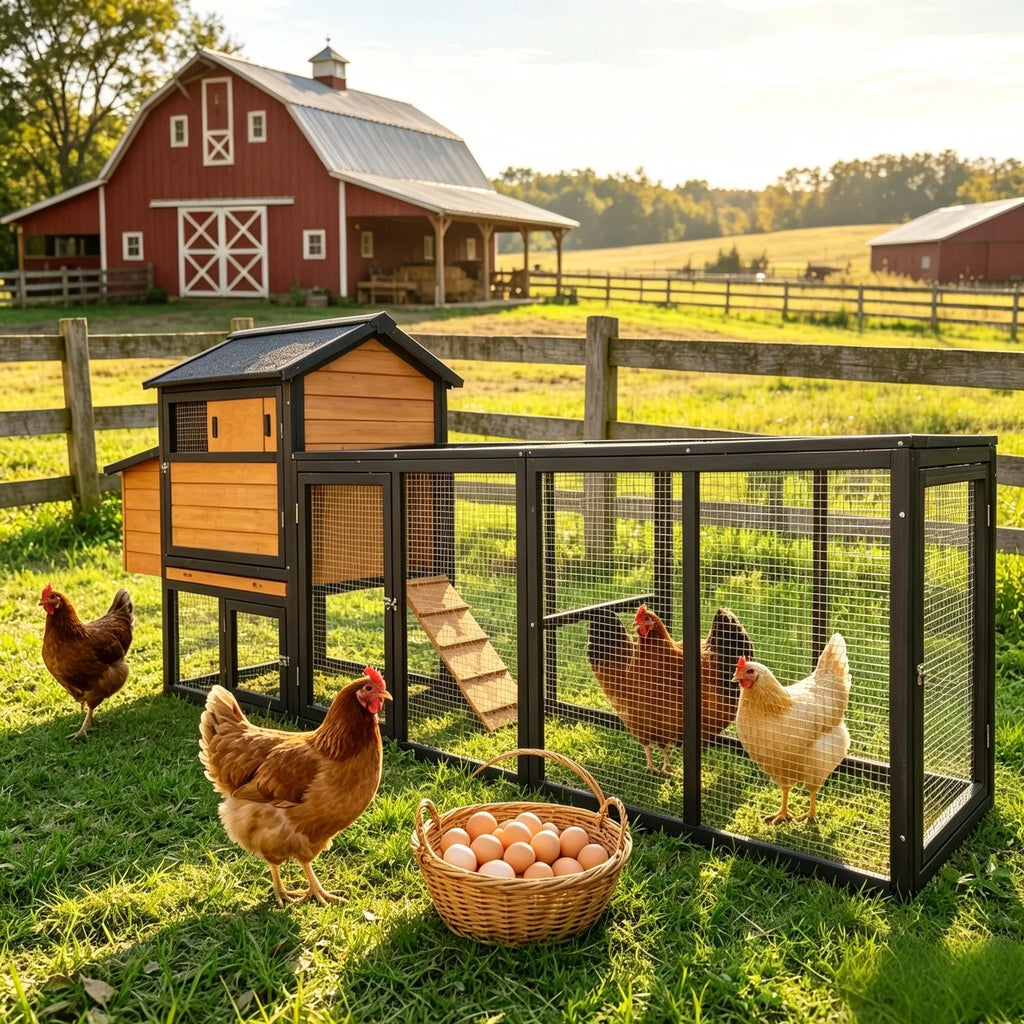Large Wooden Chicken Coop with Run and Nesting Box