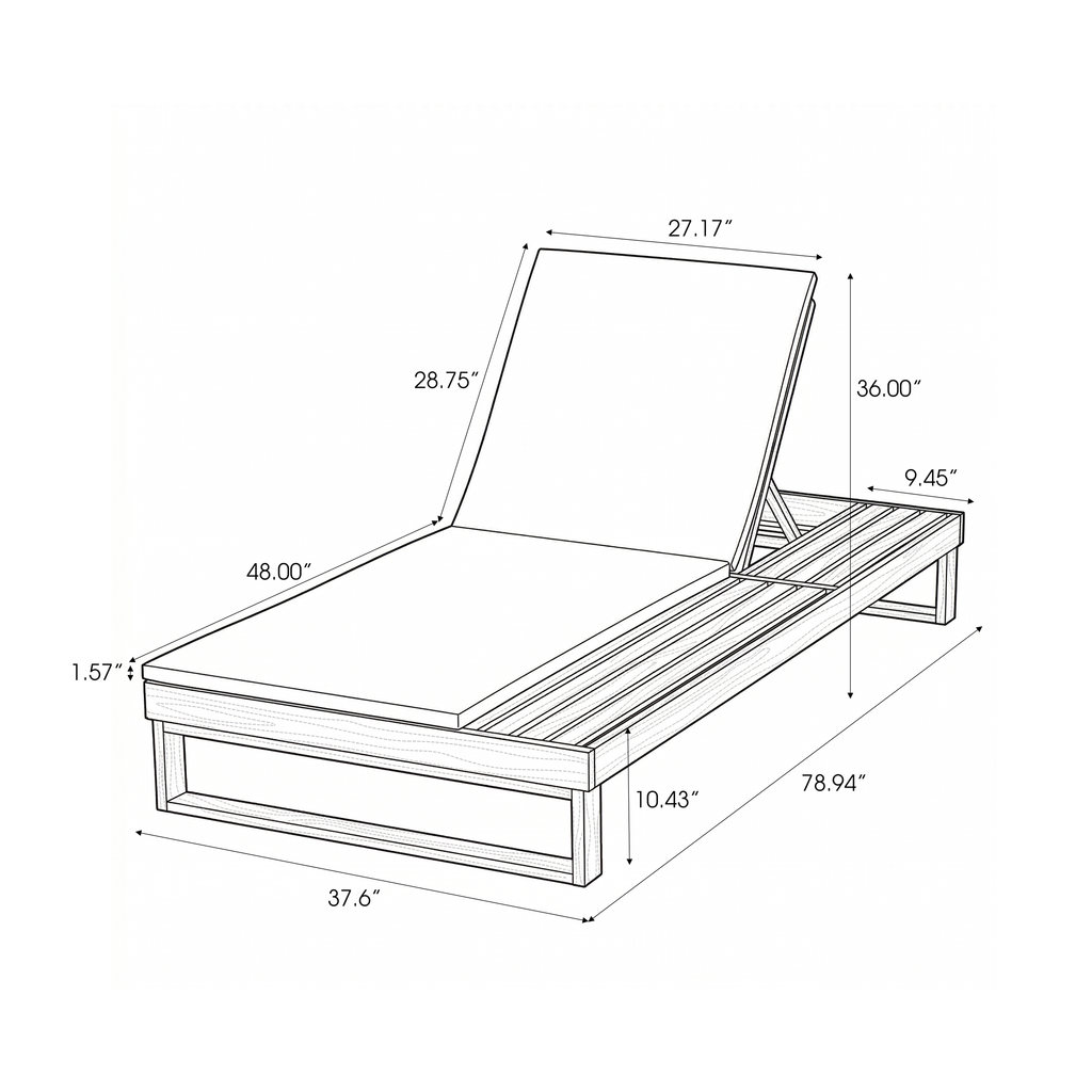 Teak Finish Acacia Wood Chaise Lounge with Cushion Set