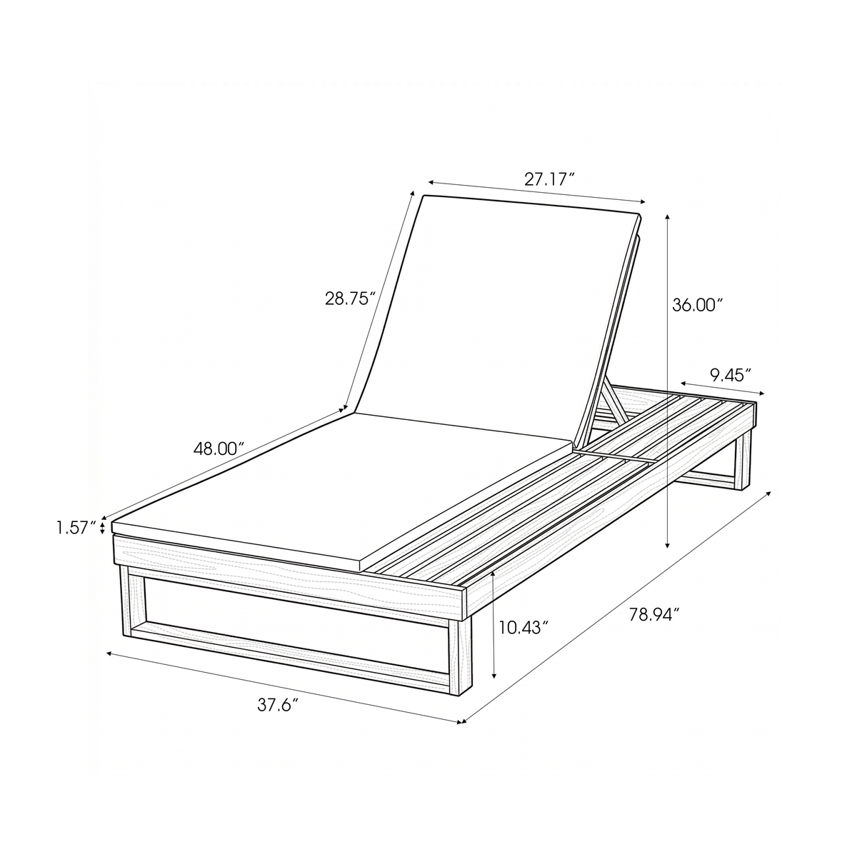 Teak Finish Acacia Wood Chaise Lounge with Cushion Set