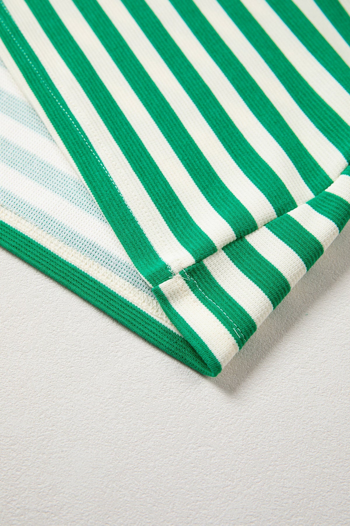 Stripe Contrast Trim Polo Collar Ruffle Sleeve Blouse
