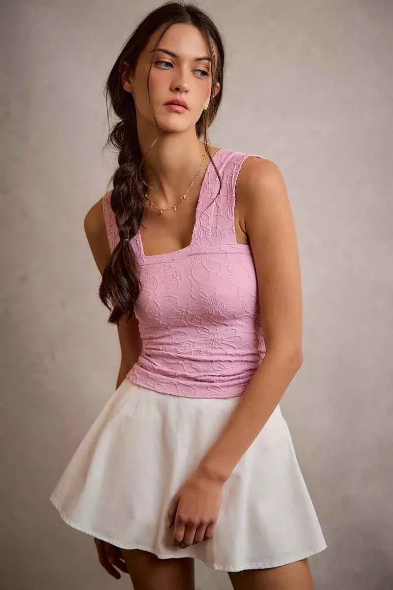 White Denim Bubble Skort with Smocked Back Waist by So Me