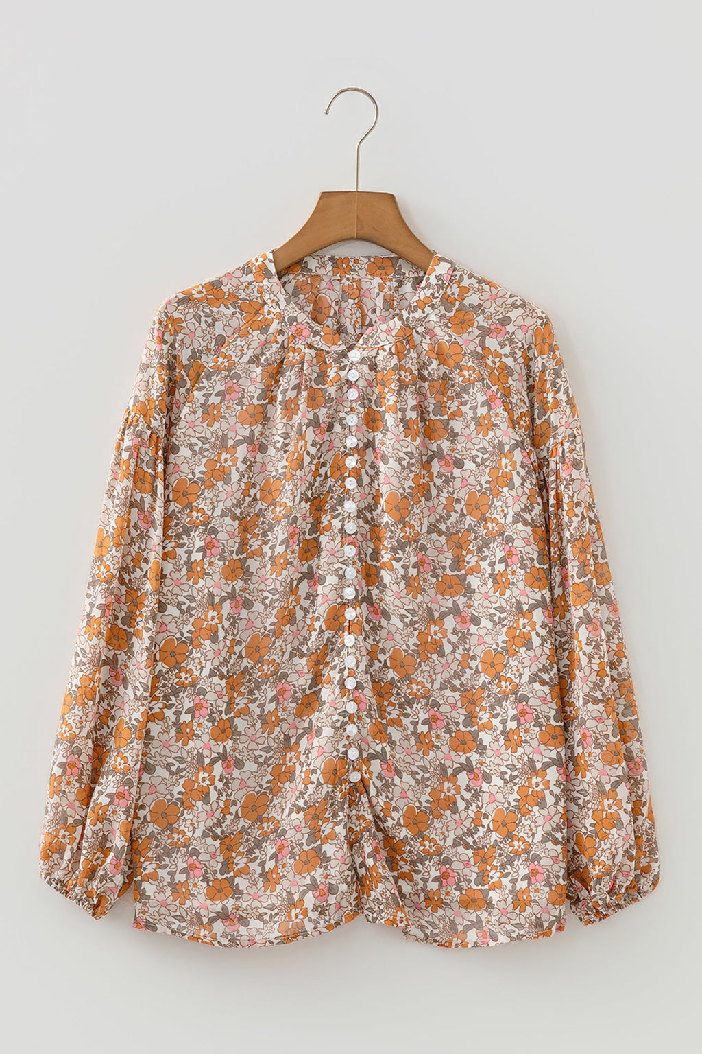 Floral Boho Long Puff Sleeve Buttoned Shirt
