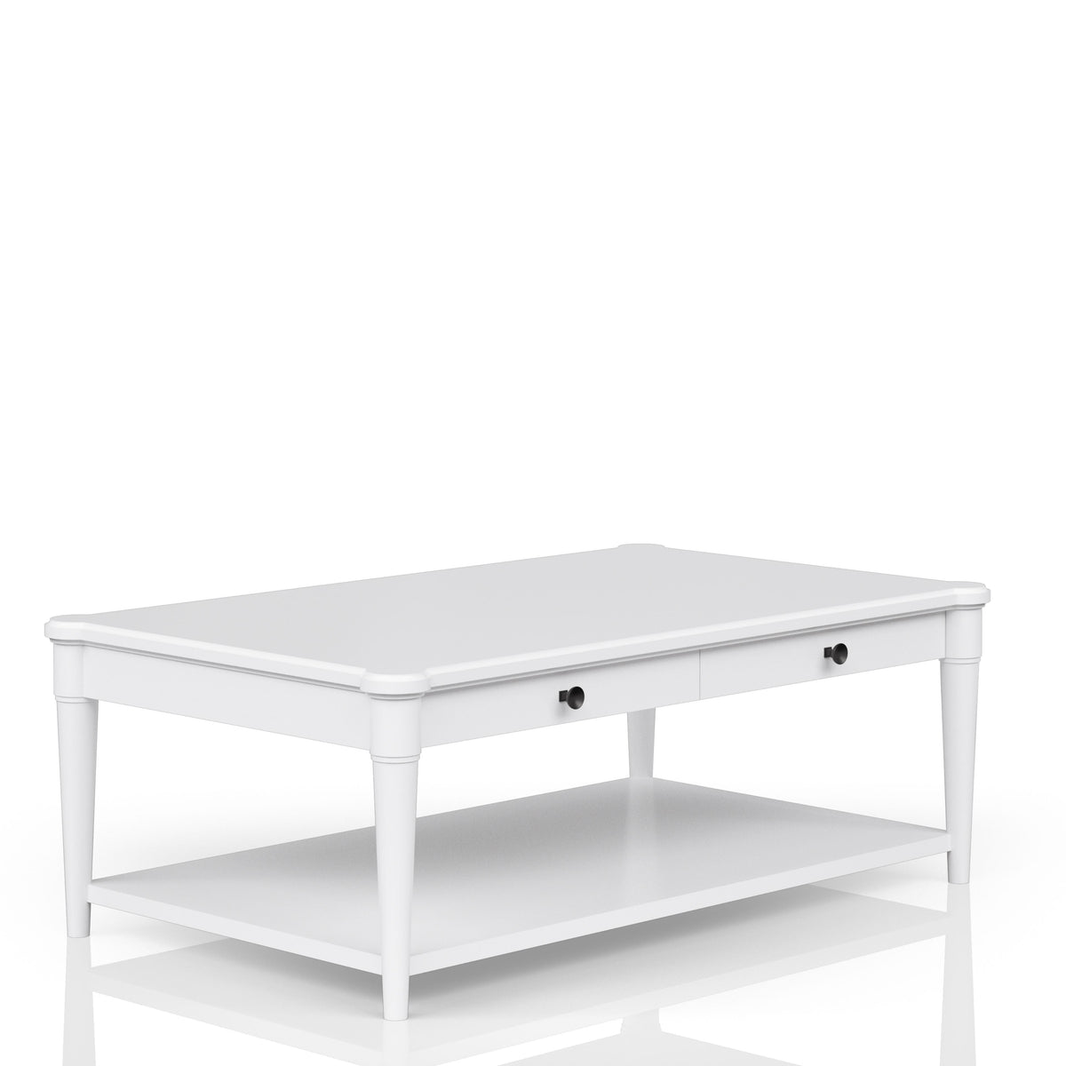 White Finished Cocktail Table With Two Storage Drawers and Casters