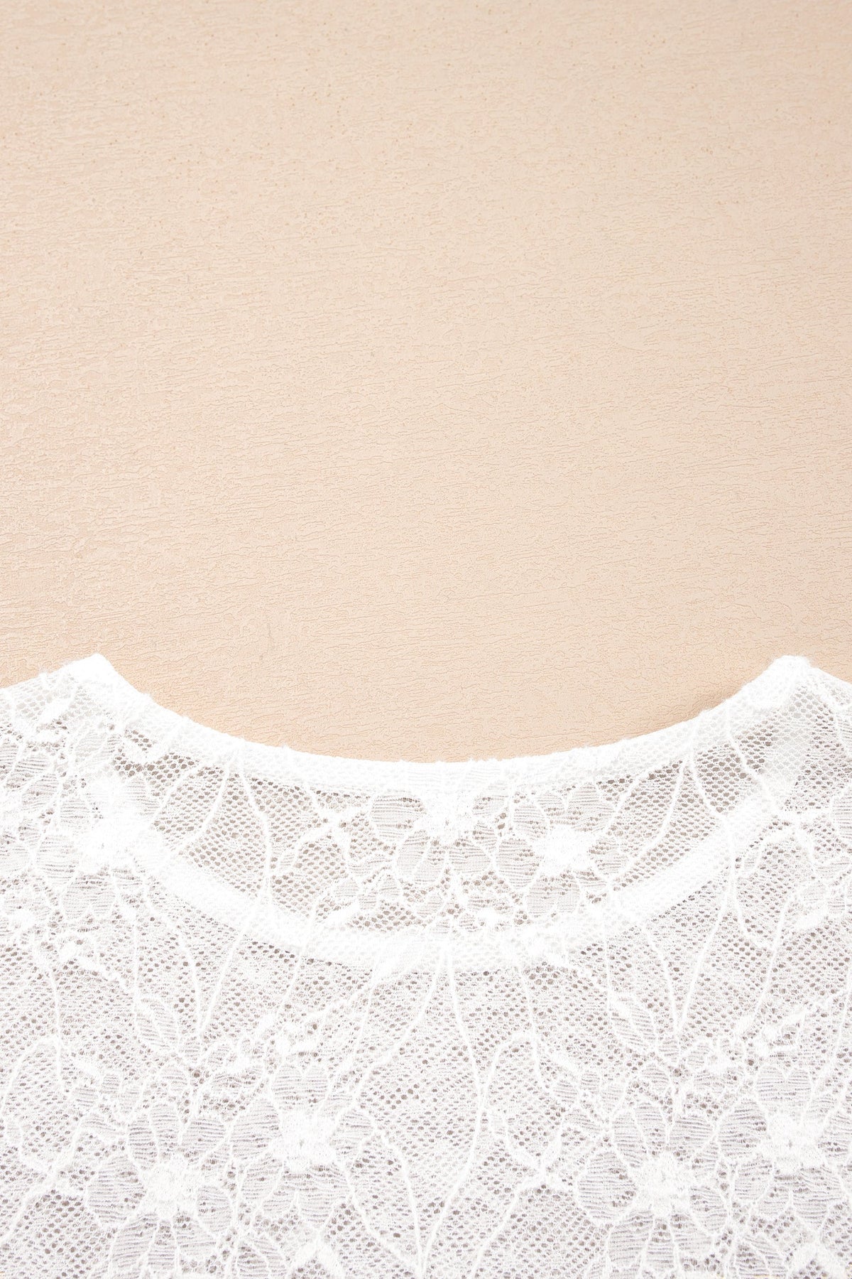 Beige Long Sleeve Sheer Mesh Lace Top