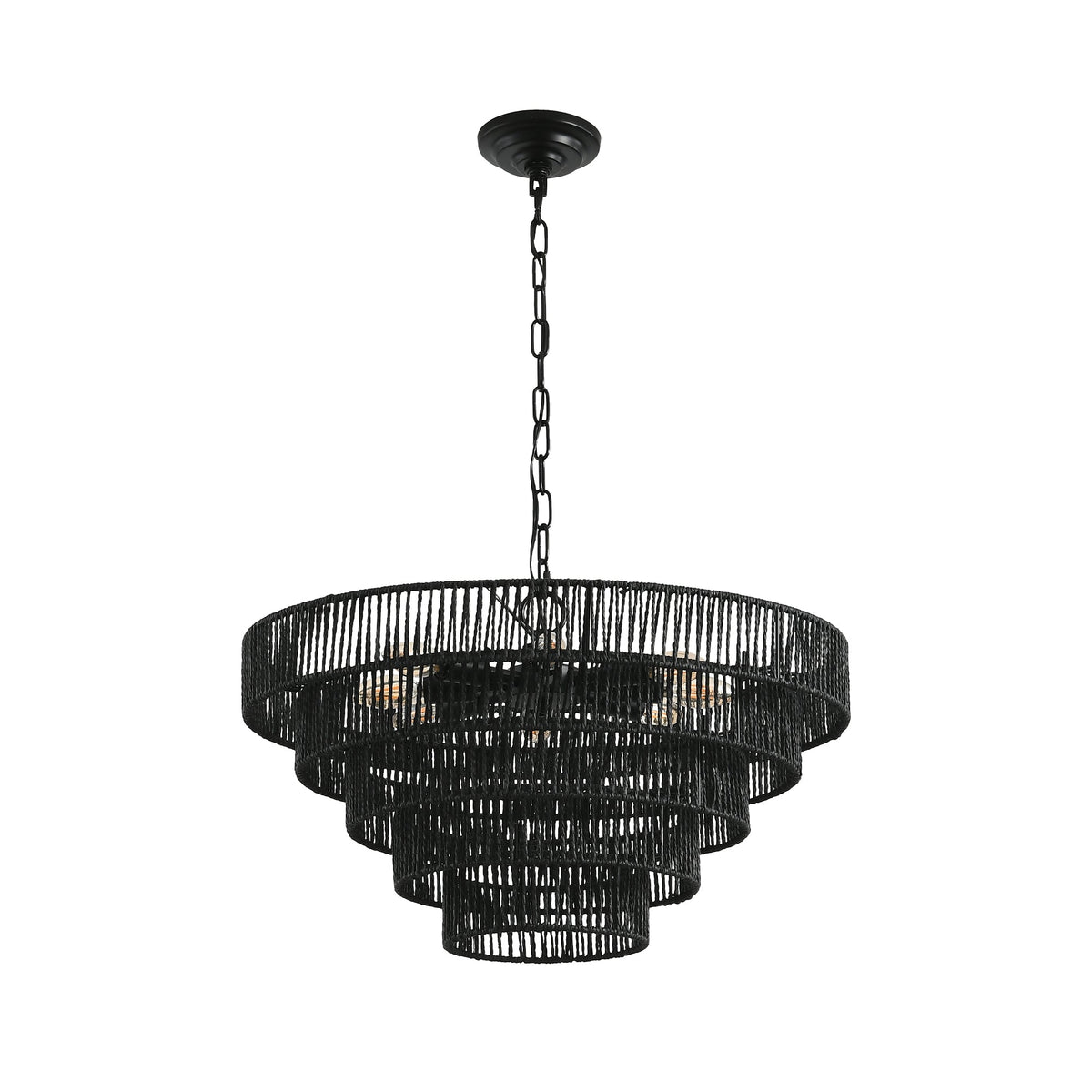 24" Rustic 5-Tier Black Hemp Rope Pendant Light