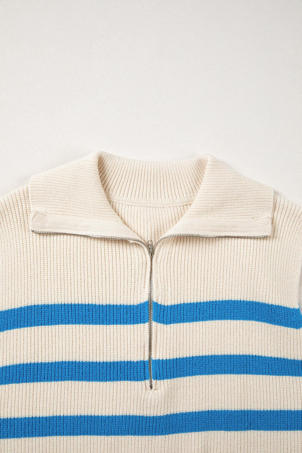 Stripe Ribbed Half-Zip Collar Sleeveless Sweater