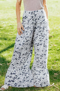 Beige Camo Print Wide Leg Casual Pants