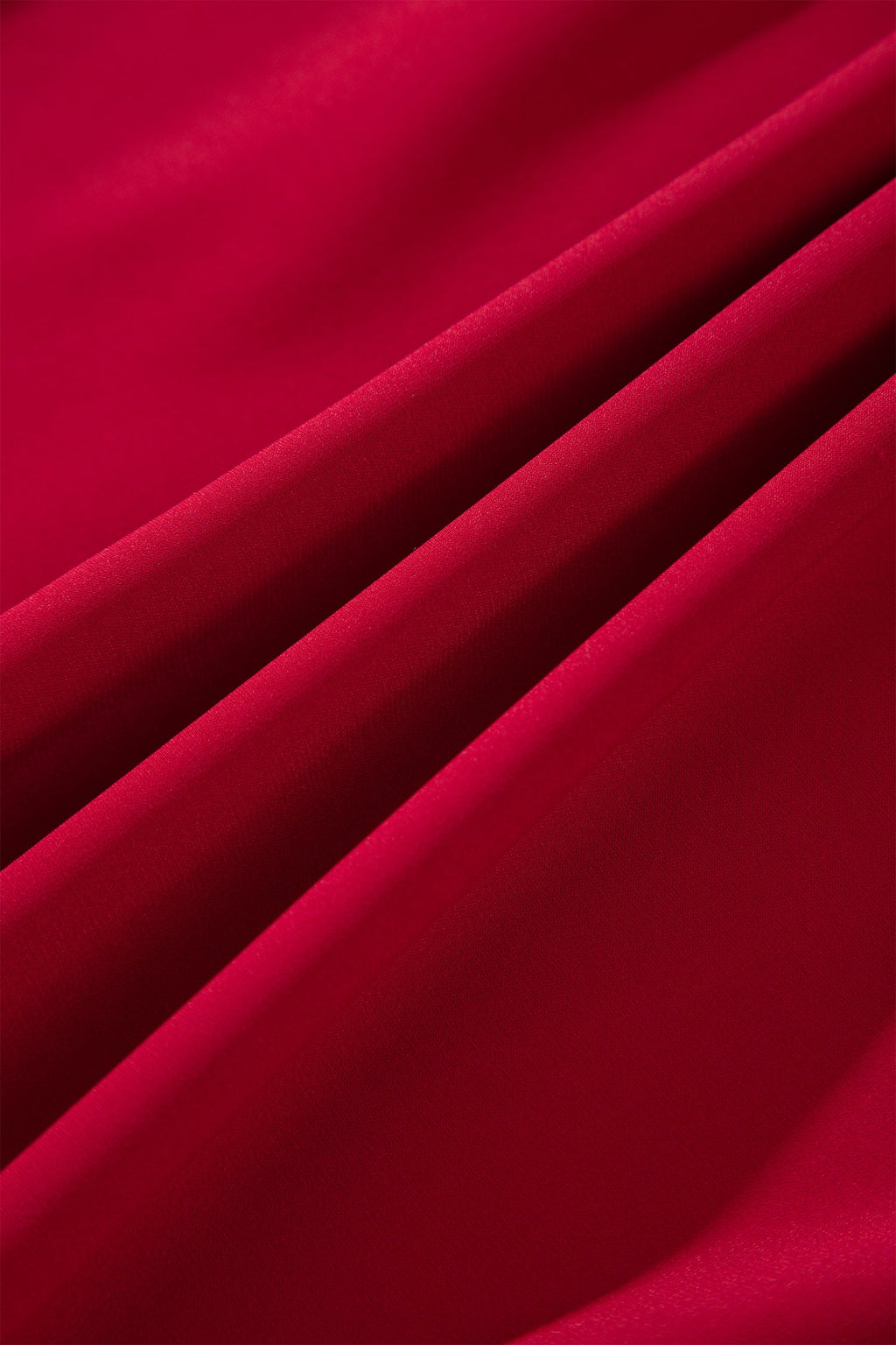 Racing Red Solid Color Ruffle Trim Long Sleeve Tiered Shift Midi Dress