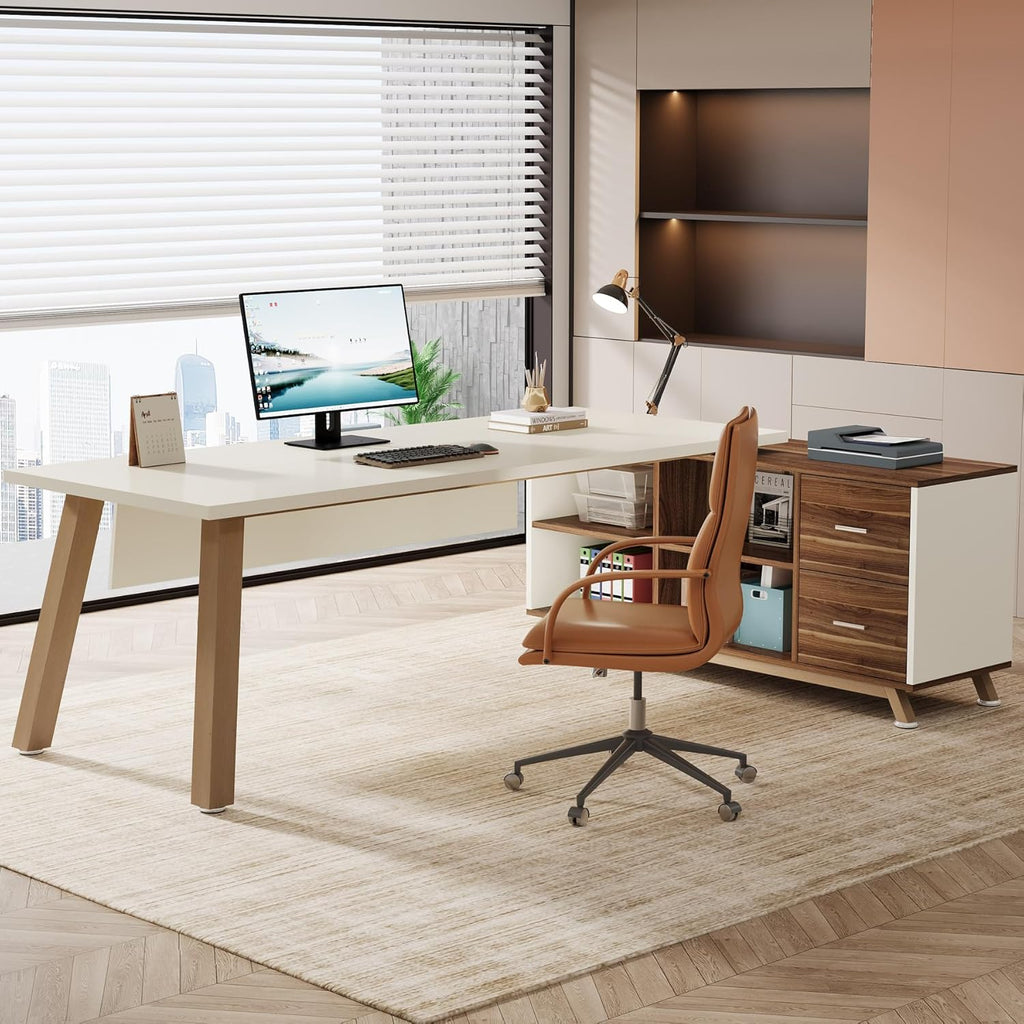 78.7" L-Shaped Executive Desk with 55" File Cabinet