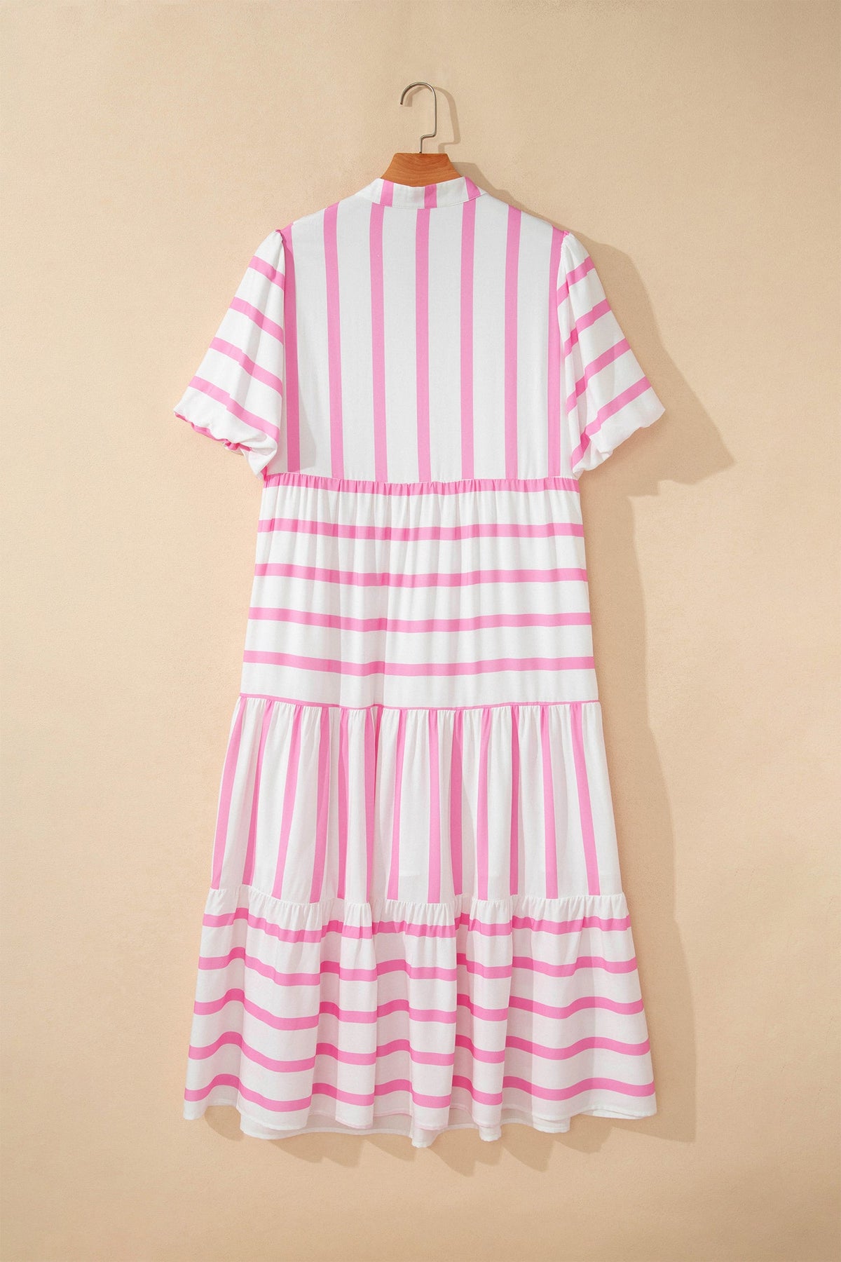 Plus Size Stripe V-Neck Tiered Maxi Dress