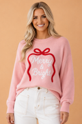 Christmas Bow Merry & Bright Bouclé Textured Sweater
