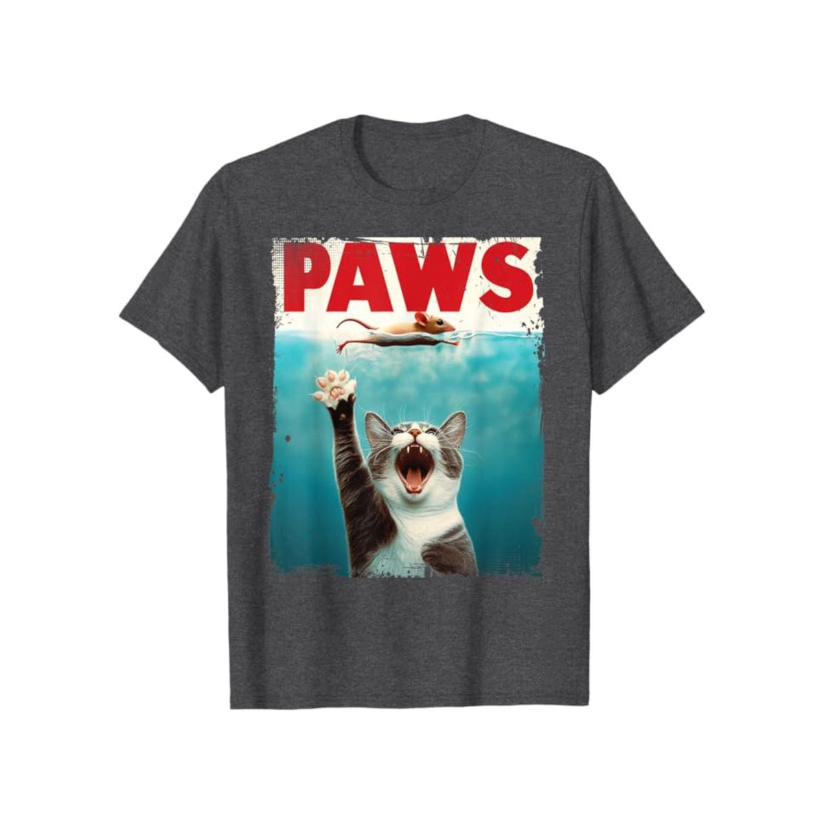 "PAWS" Parody T-Shirt - Humorous Cat Chasing Mouse Tee, Funny Summer T-shirt
