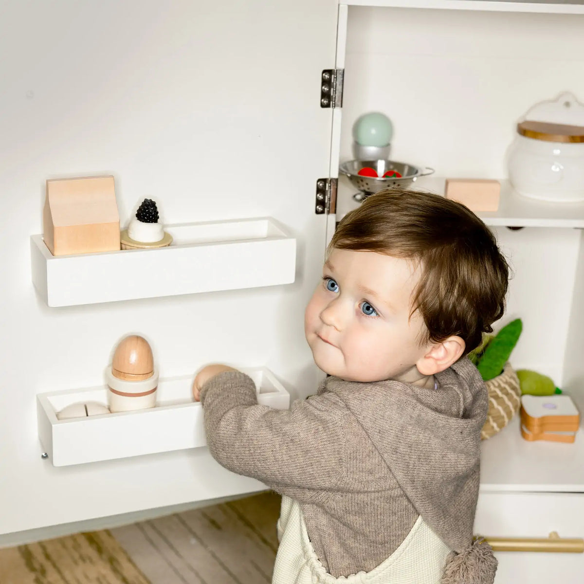 Tiny Land® Play Kitchen Accessories – Play Kitchen Fridge: Wooden Cabinet Refrigerator for Kids