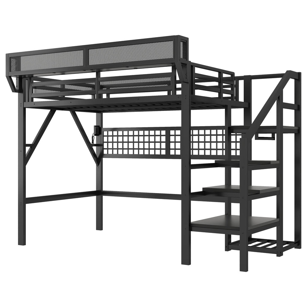 Full Size Loft Bed with Charging Station