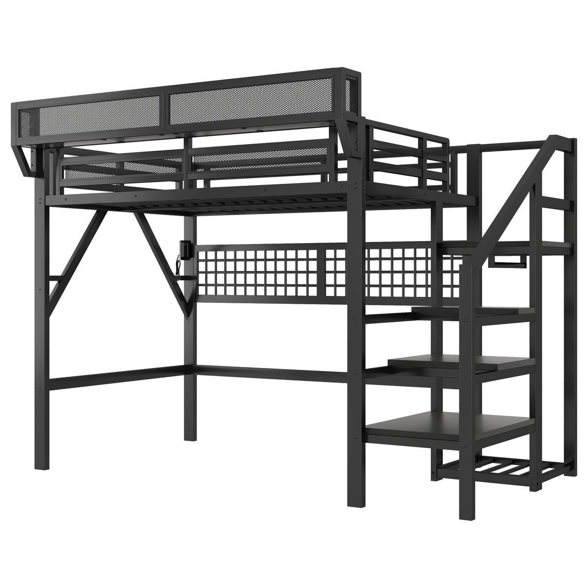Full Size Loft Bed with Charging Station