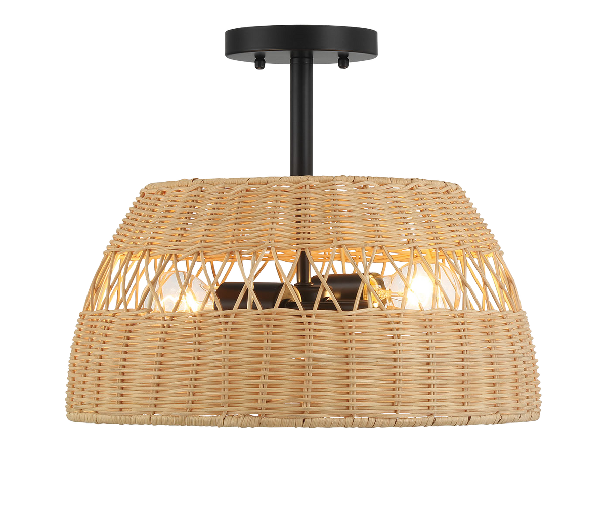 Twinkle Double Lights Semi Flush with Rattan Shade