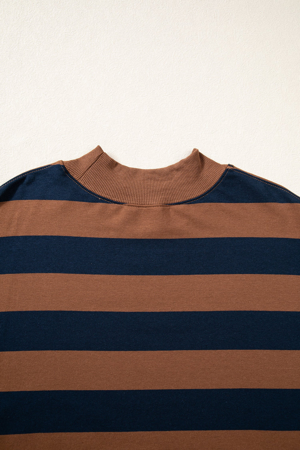 Brown Stripe Colorblock Mock Neck Relaxed Sweatshirt