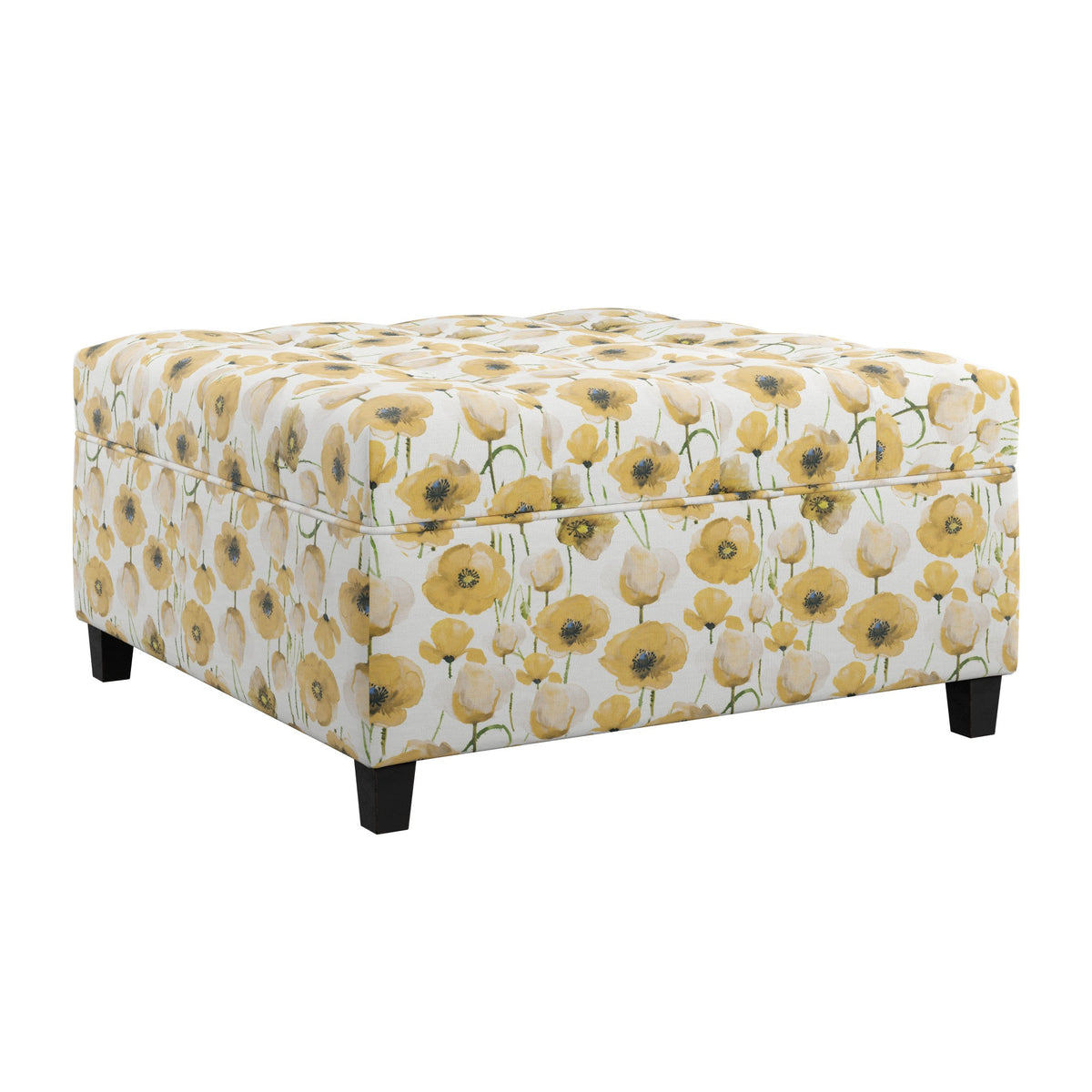 Golden Floral Storage Ottoman