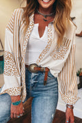 Khaki Leopard Striped Western Casual Shirt