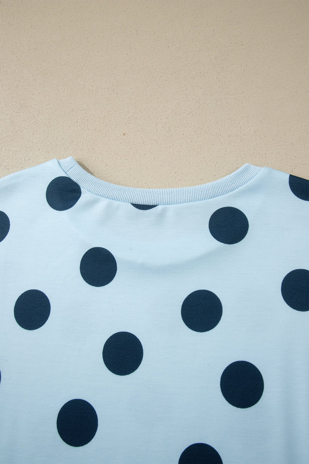 Sky Blue Polka Dot Print Loose Tee Drawstring Elastic Waist Short Set