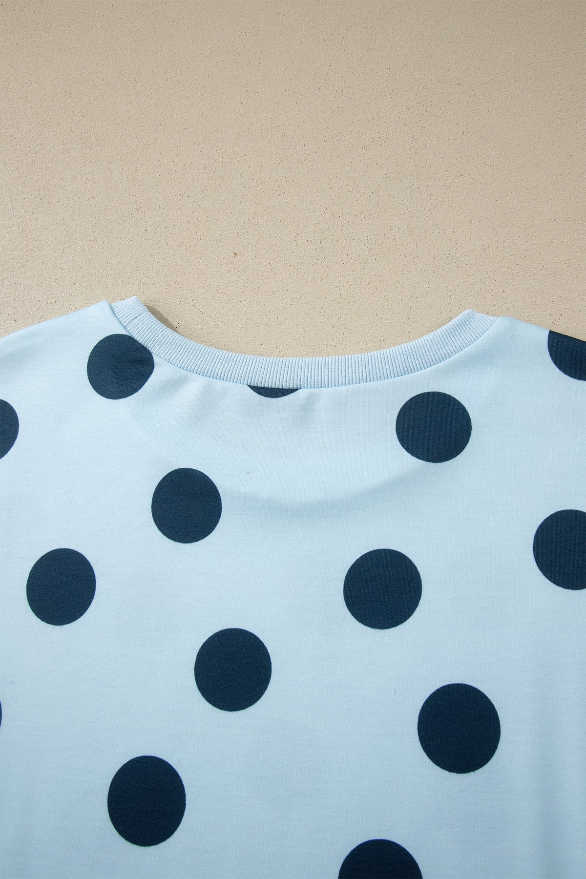 Sky Blue Polka Dot Print Loose Tee Drawstring Elastic Waist Short Set