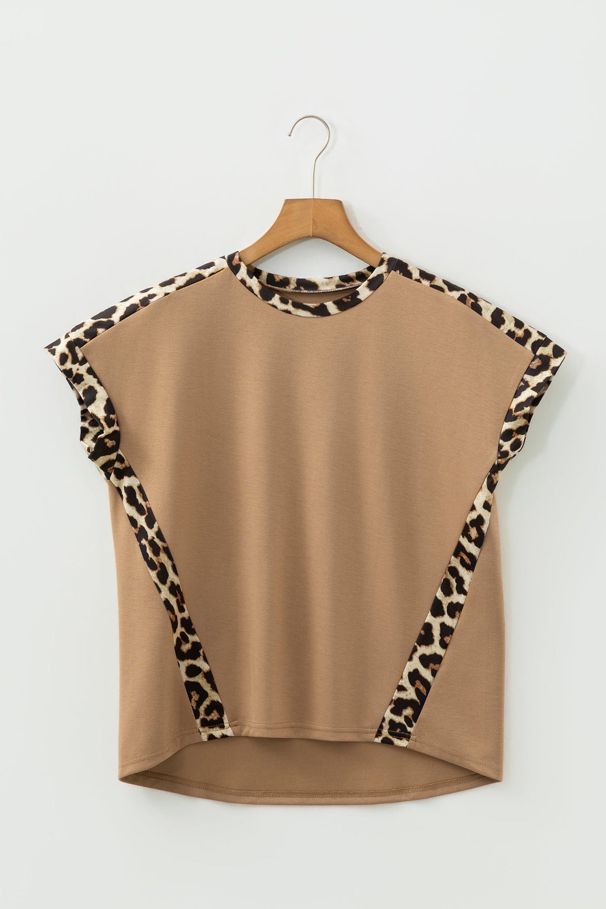 Leopard Colorblock Round Neck Short Sleeve T-Shirt