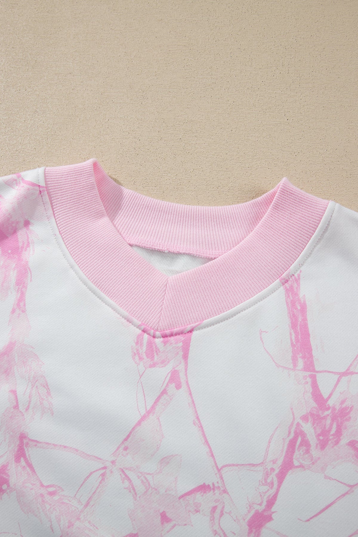 Pink Abstract Plant Print Long Sleeve V Neck Pant Set