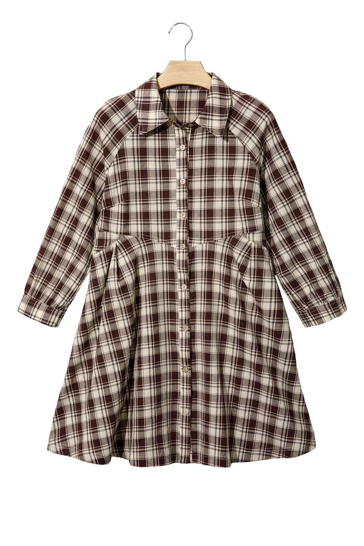 Brown Plaid Long Sleeve Short Shift Mini Dress