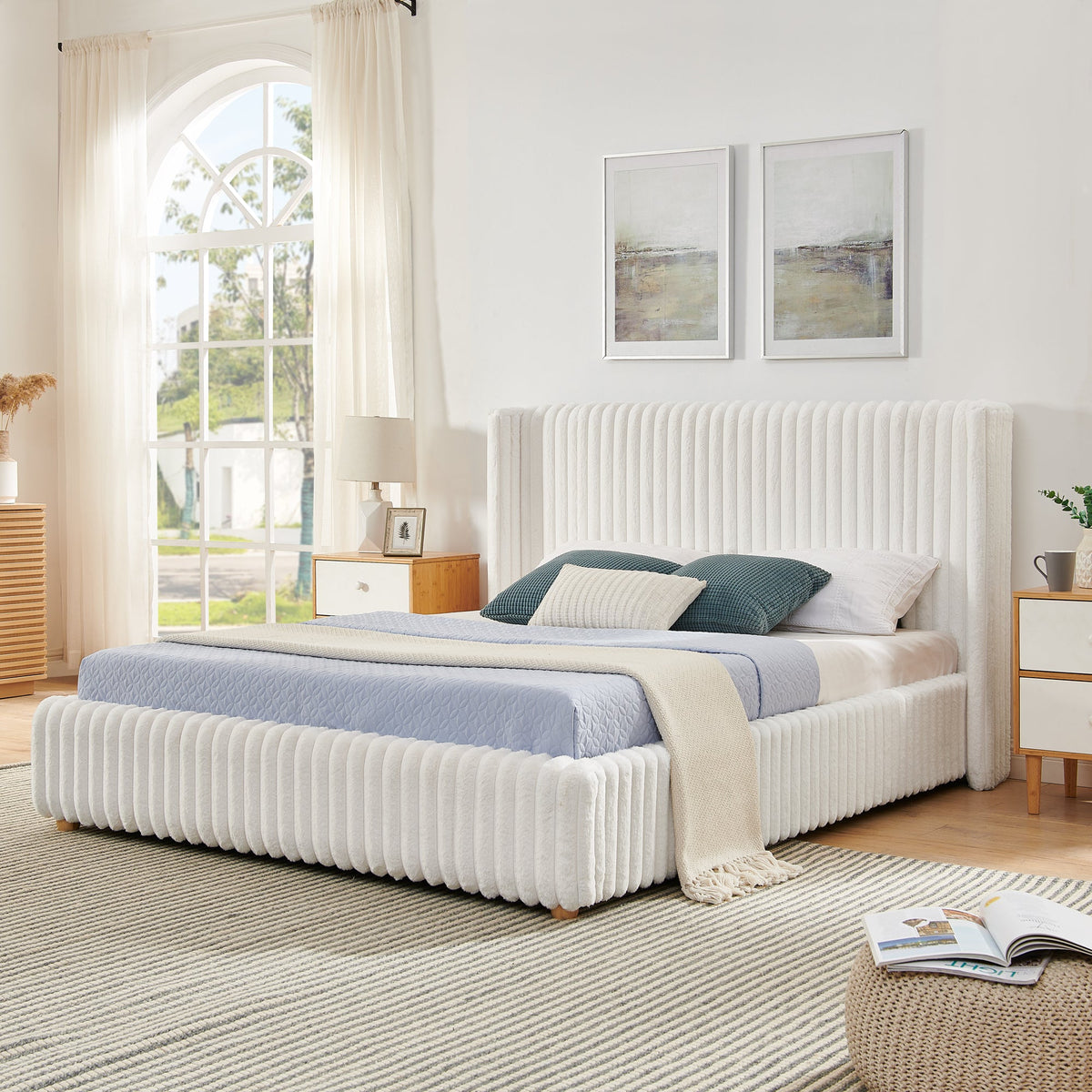Queen Functional Vertical Striped Bed with Gas Lift Storage