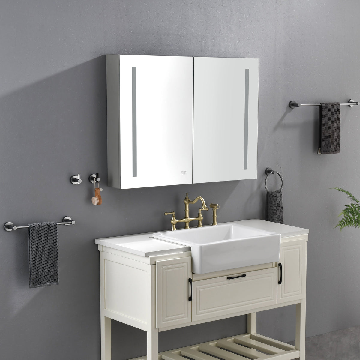 LED Large Rectangular Aluminum Alloy Surface Mount Medicine Cabinet with Mirror