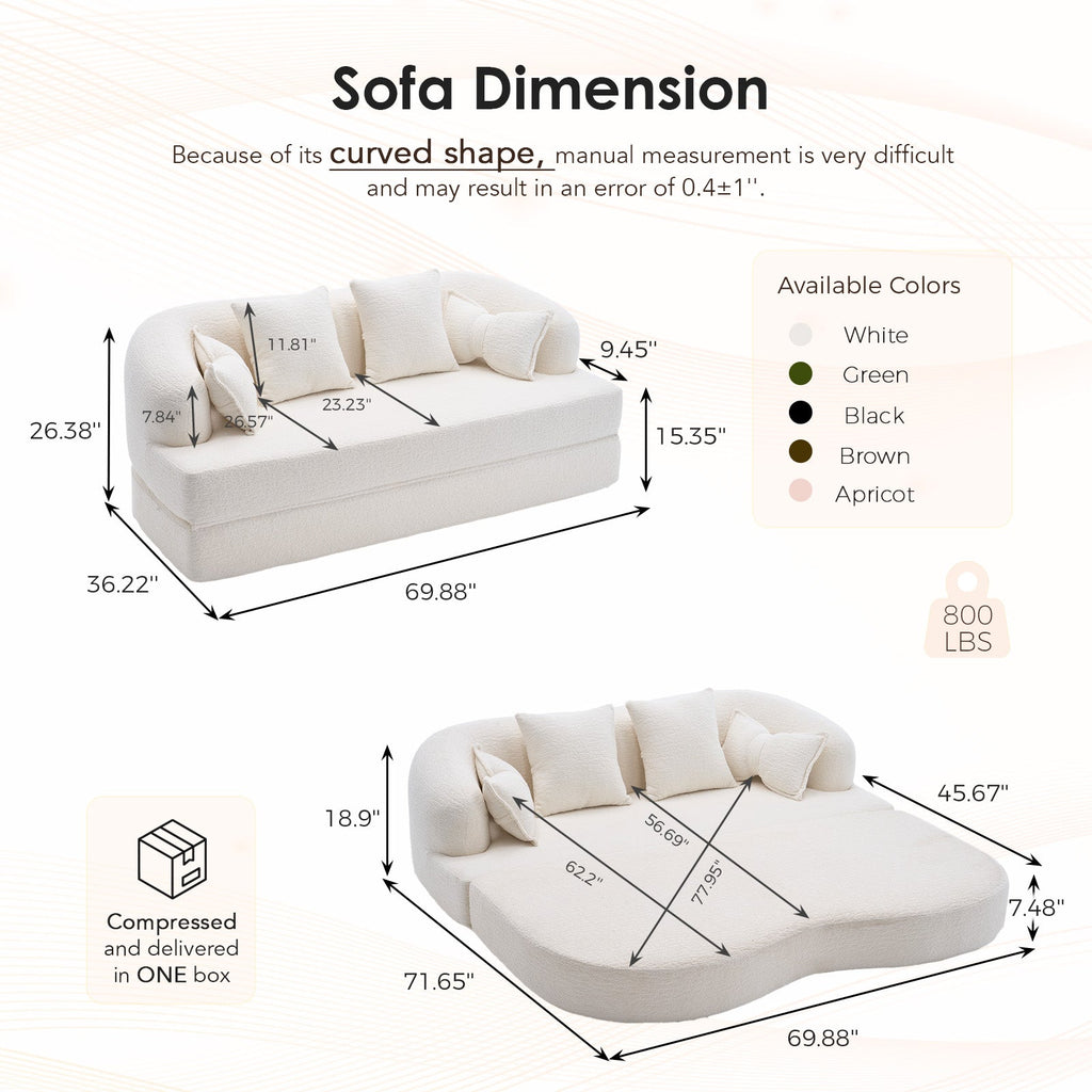 2-in-1 Foldable Sofa Bed with Pillows