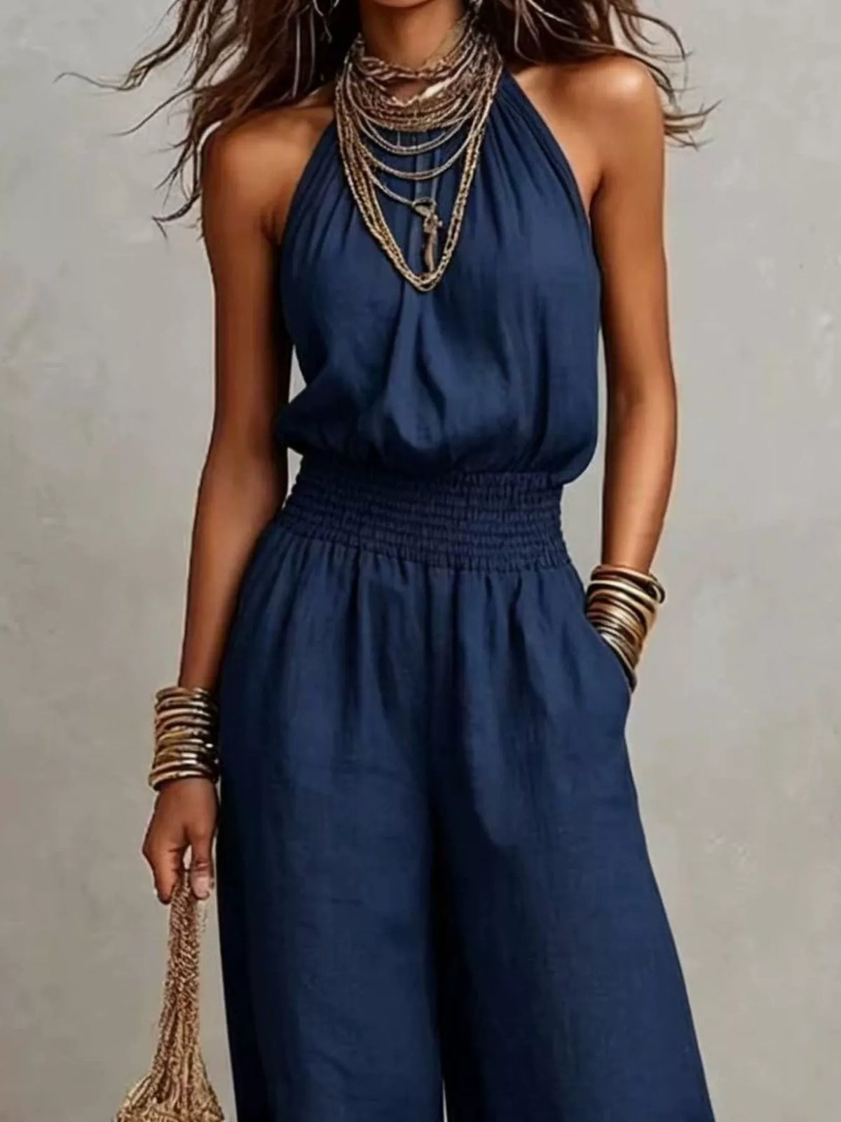 Elegant Halter Neck Wide-Leg Jumpsuit
