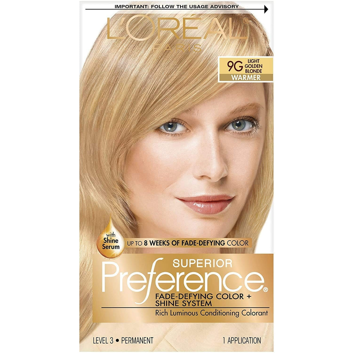 Superior Preference L'Oreal Paris Fade-Defying Shine Permanent Hair Color, 9G Light Golden Blonde, 1 Kit