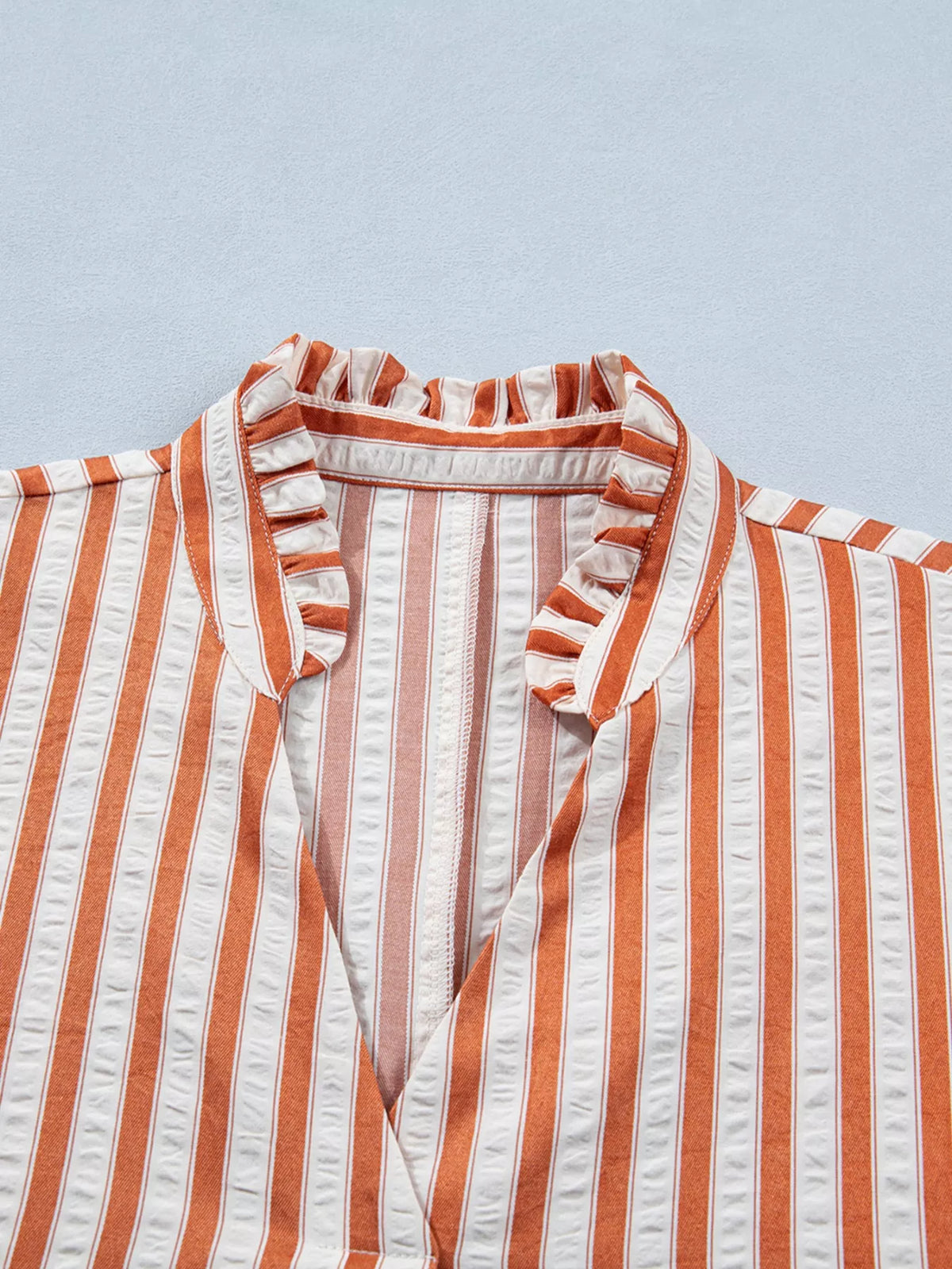 Stripe Pinched V Neck Turn-up Cuffs Shift Mini Dress