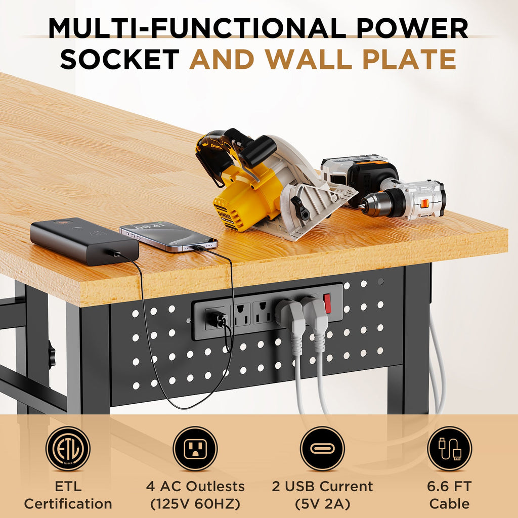 96" Adjustable Workbench with Side Pegboard