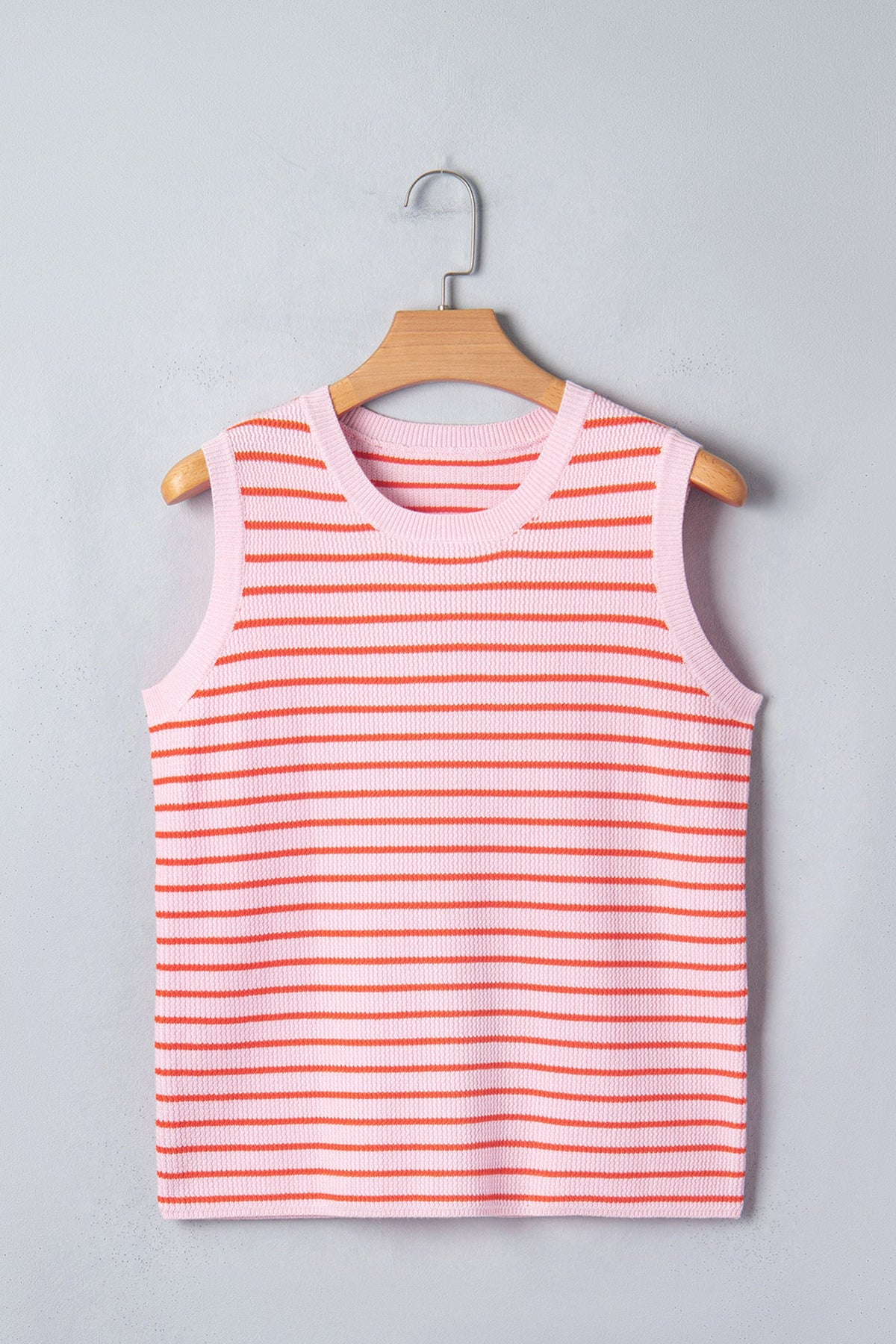 Stripe Textured Knit Sleeveless Sweater Top