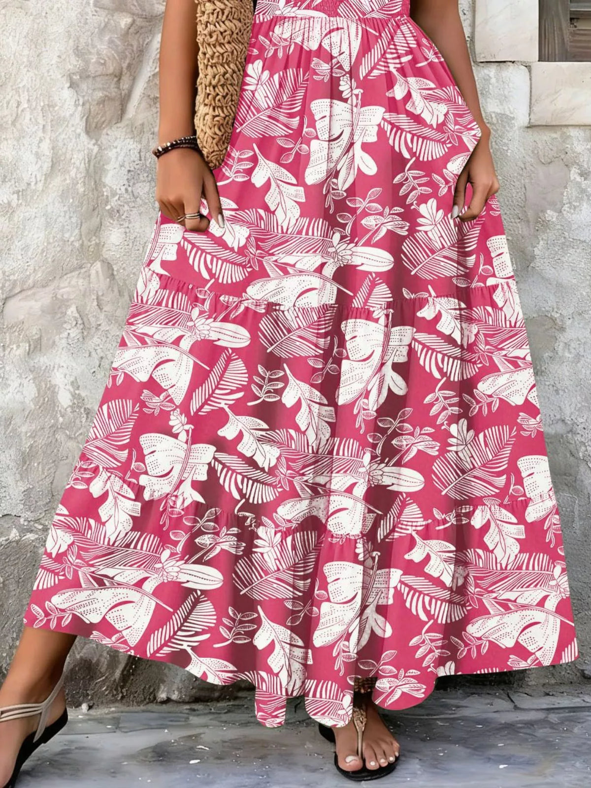 Full Size Printed V-Neck Tiered Maxi Dress Plus Size