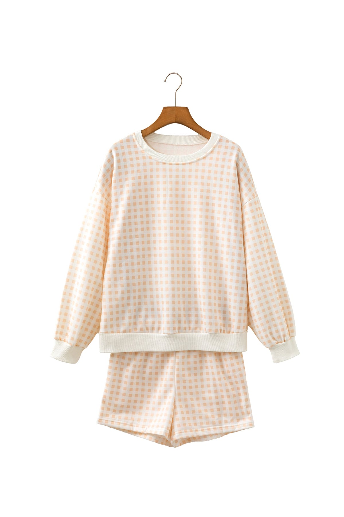 Yellow Plaid Baggy Pullover Drawstring Casual Shorts 2pcs Outfit