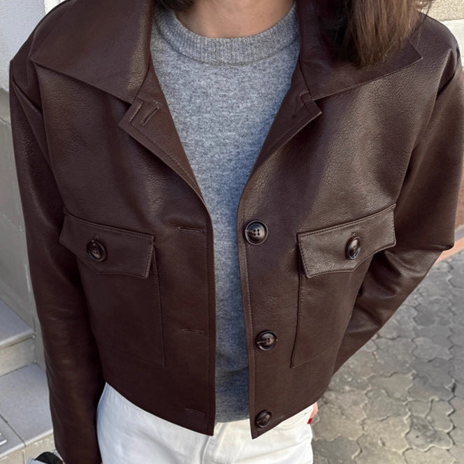 New Loose Slimming Locomotive Style Fashion Leather Coat