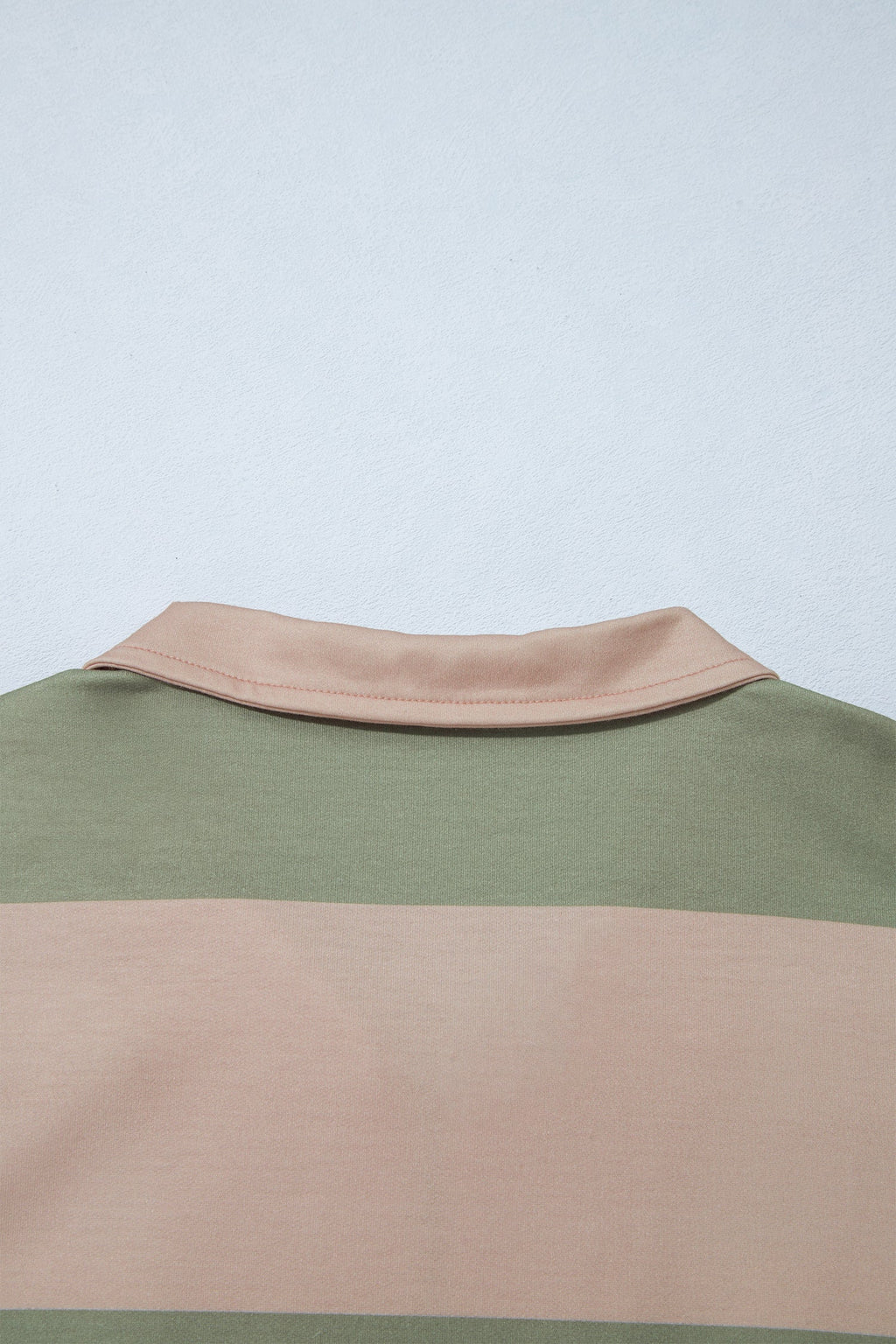 Green Striped Colorblock Zipper Pullover Long Sleeve Loose Top