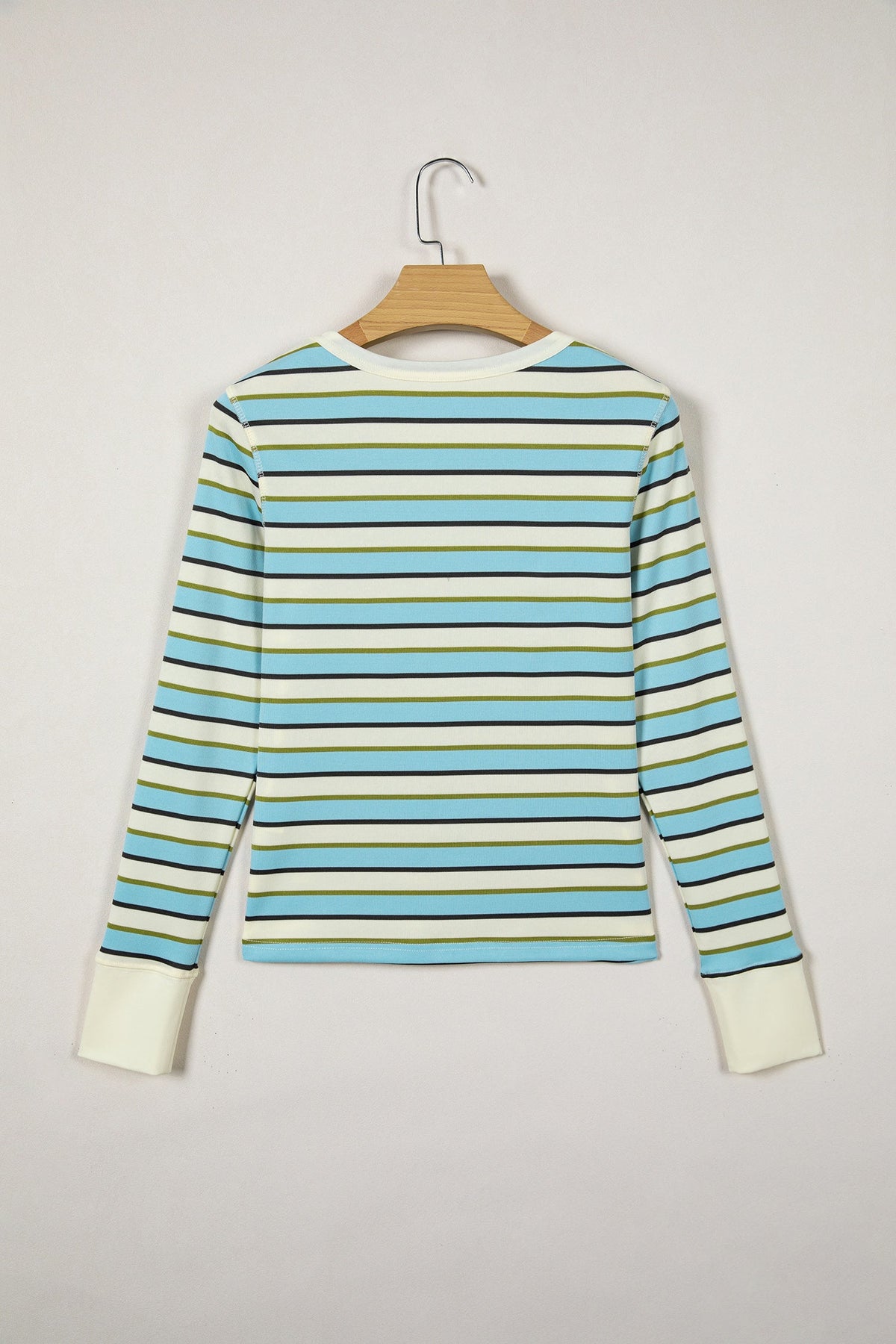 Stripe Round Neck Ribbed Knit Long Sleeve Top