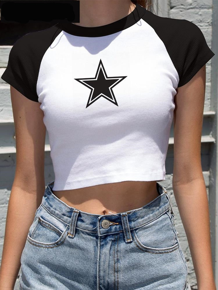 Women's Fashionable And Unique Pentagram Midriff-baring T-shirt