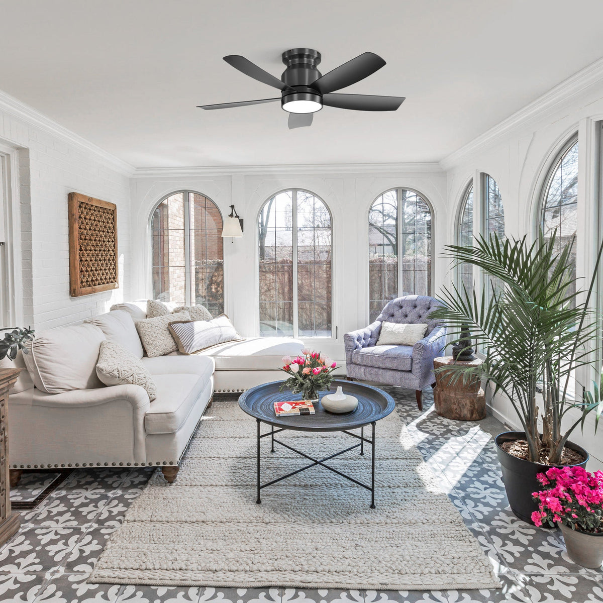 42 Inch Flush Mount Ceiling Fan with LED Light